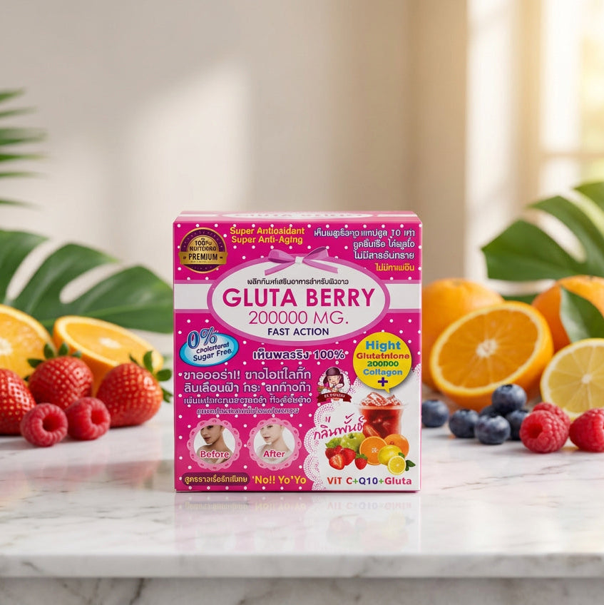 🍓 Gluta Berry 200000 mg – Boisson Beauté au Glutathion & Collagène
