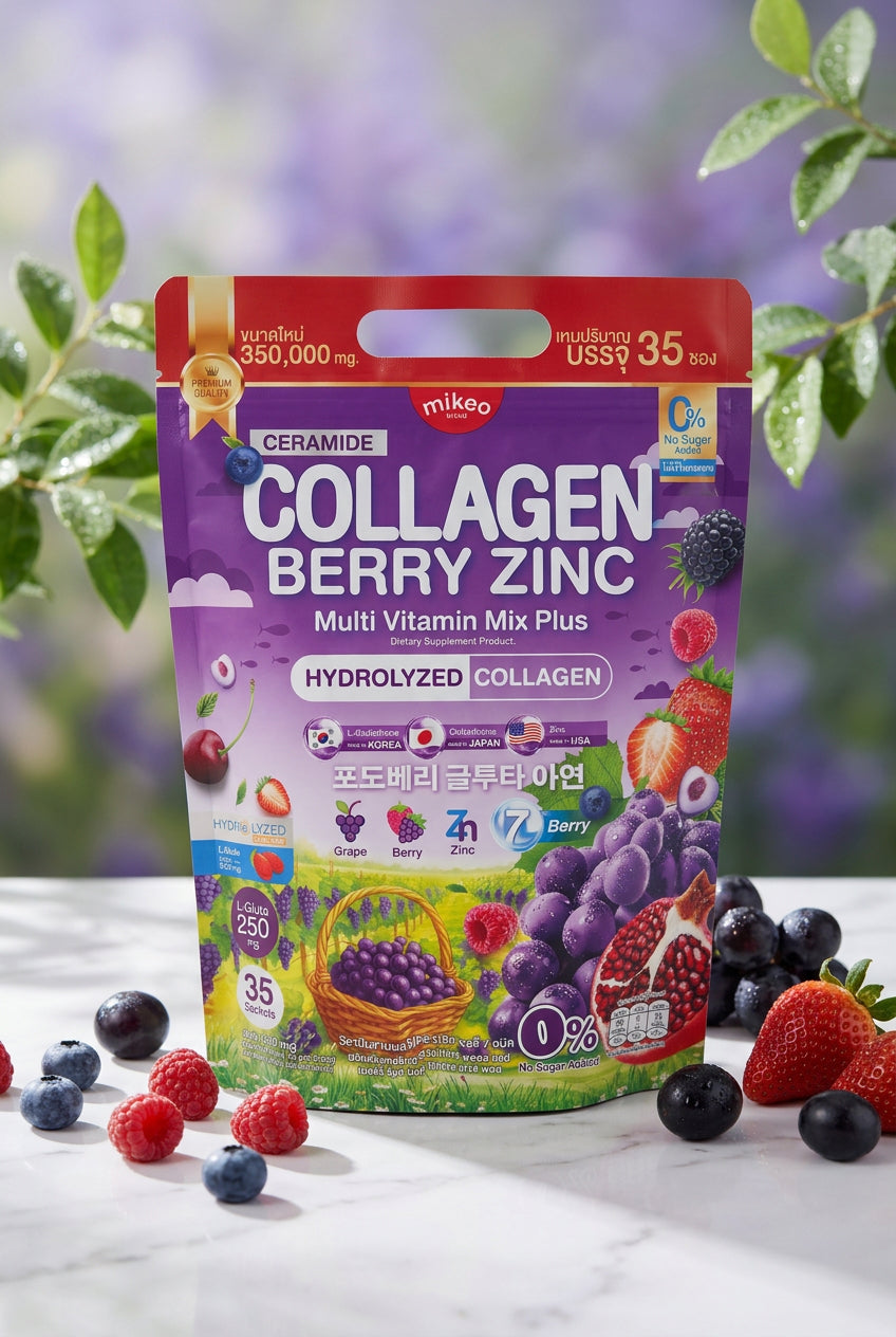 💜 Collagène Berry Zinc MIKeo – Collagène hydrolysé, Céramides & Zinc – 35 sachets