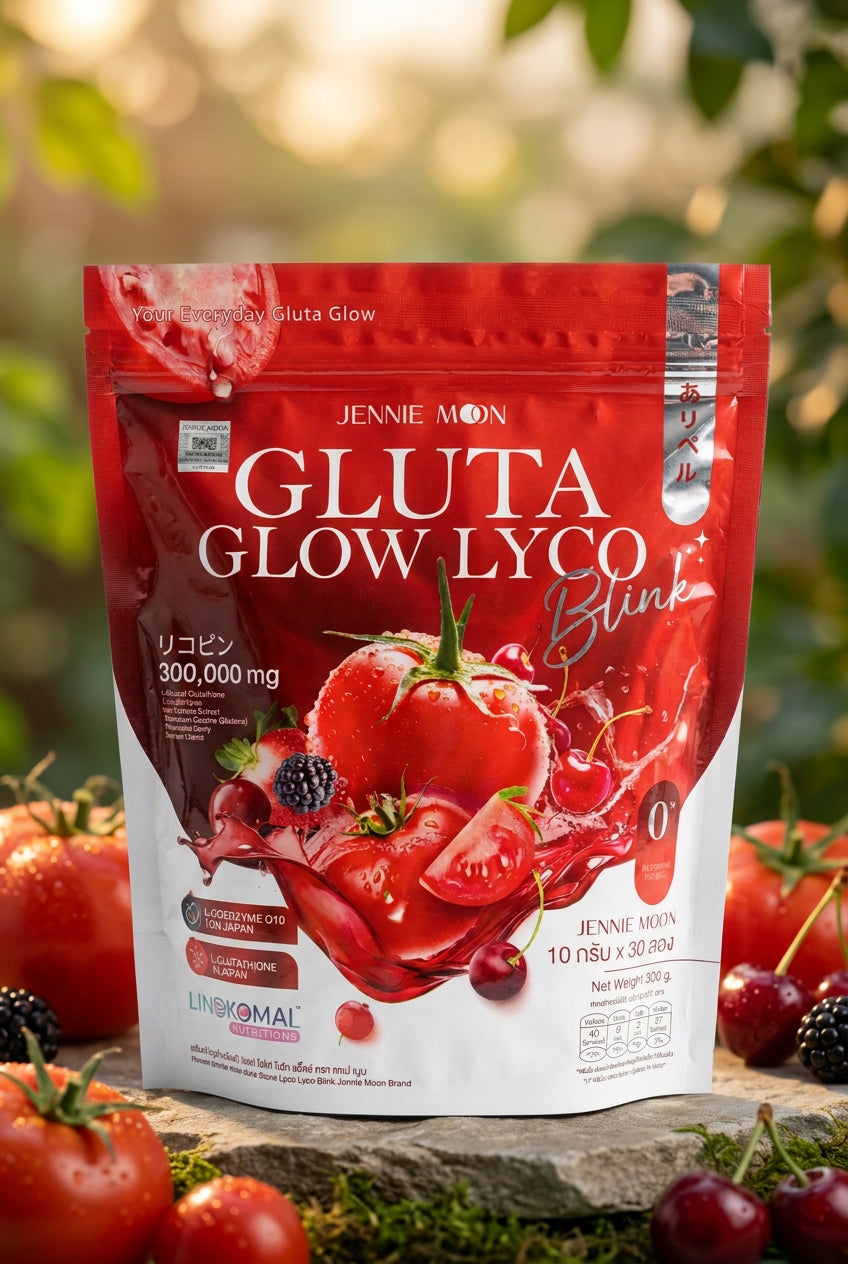 🍅 Jennie Moon Gluta Glow Lyco Blink | Complemento alimenticio de glutatión, tomate y frutos rojos | 30 sobres