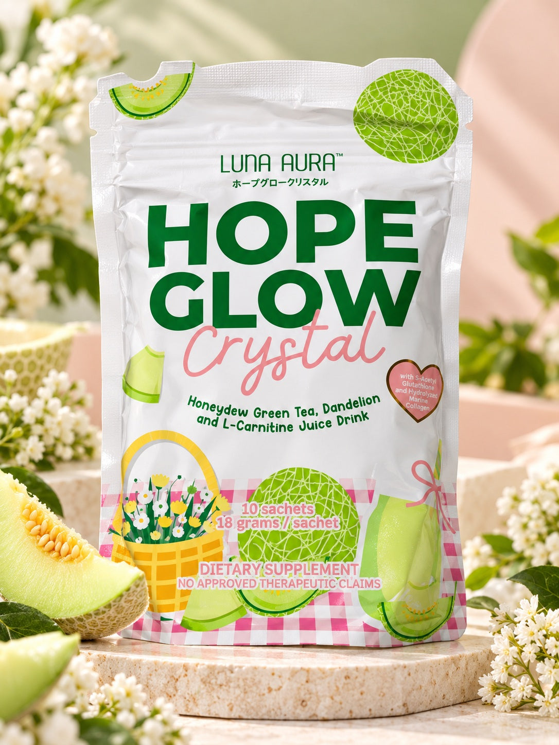 Luna Aura Hope Glow Crystal 🍈 | Boisson en poudre, 10 sachets