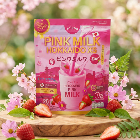 🍓 Pink Milk Hokkaido XS Mikeo | Fiber Drink Mix with Strawberry and Hokkaido Milk | 20 Sachets 🥛