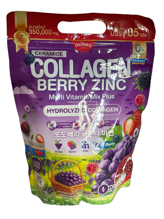 💜 Collagène Berry Zinc MIKeo – Collagène hydrolysé, Céramides & Zinc – 35 sachets