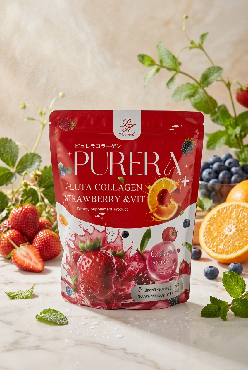 🍓 Purera Gluta Collagen Strawberry & Vit C Plus – Beauté, Articulation ...
