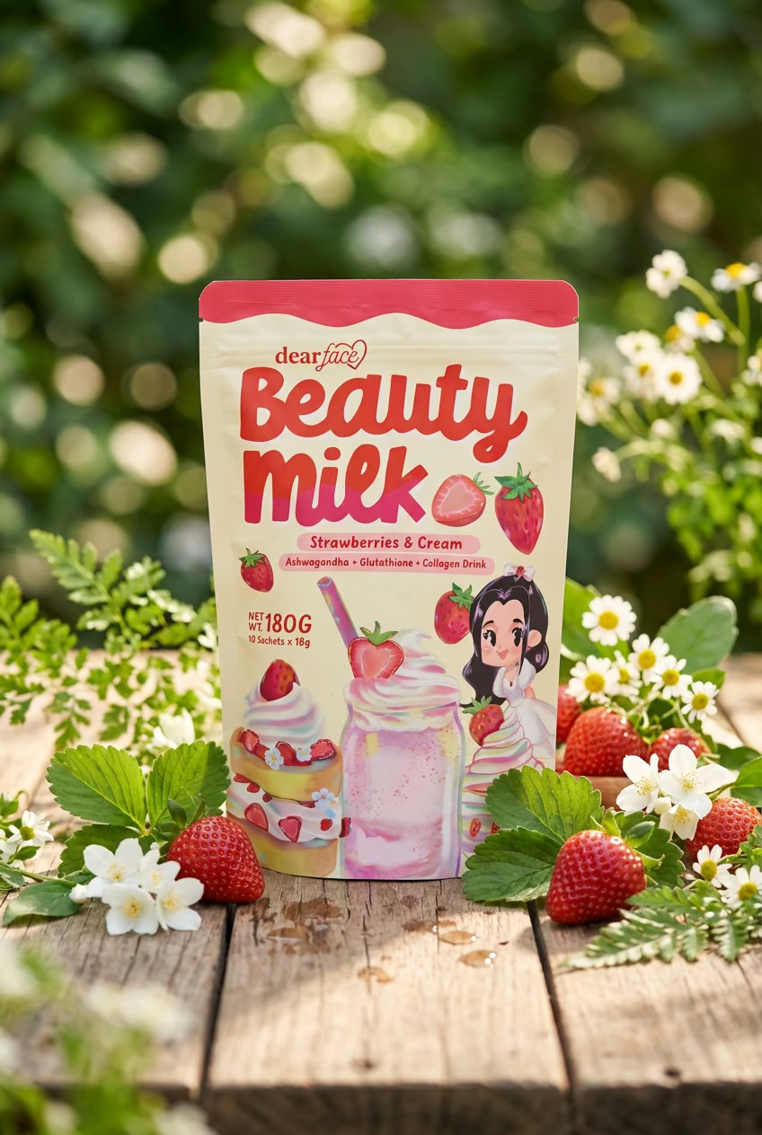 🥛 Beauty Milk – Bevanda Effetto Splendente alla Fragola del Giappone (Dear Face)