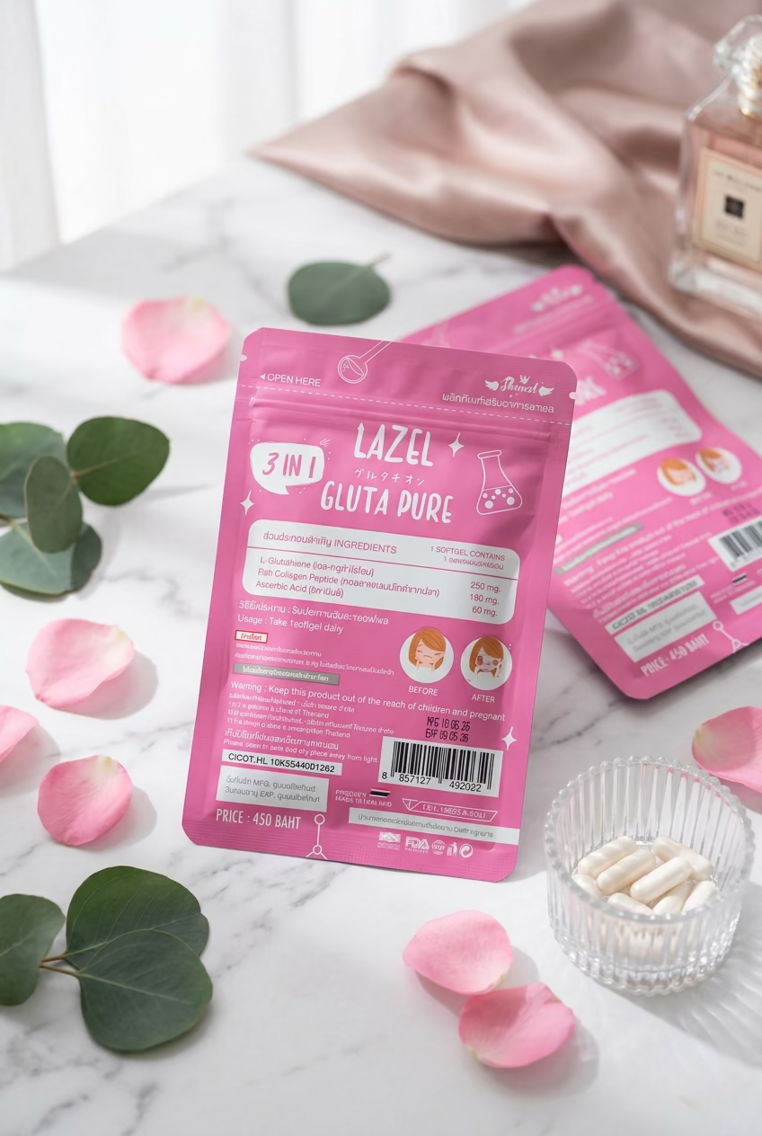 💗 Lazel Gluta Pure 3 en 1 | Complément alimentaire glutathion, collagène de poisson & vitamine C | 30 capsules