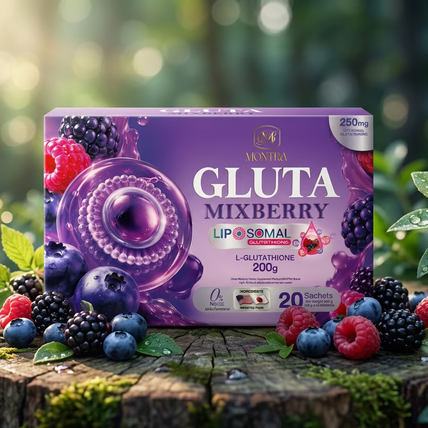✨ Gluta Mixberry Montra | Glutathion Liposomal + Vitamine C | Fruits Rouges | 20 Sachets 🫐